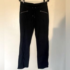 Athleta Metro Sloch Stretchy Pants Black Relaxed Drawstring Zippers Size Small